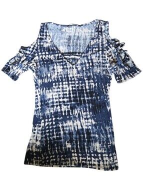 Rock & Republic Blue White Abstract Tie-Dye Top - S